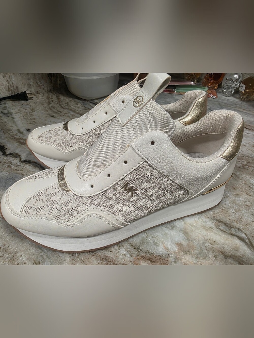 Michael Kors Beige and Gold Slip-On Women's Sneakers